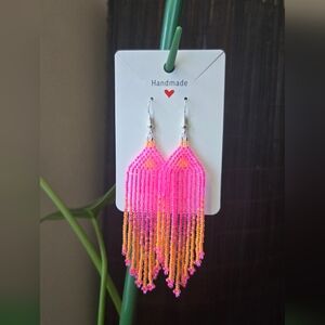 Handmade Pink and Orange Beaded Earrings